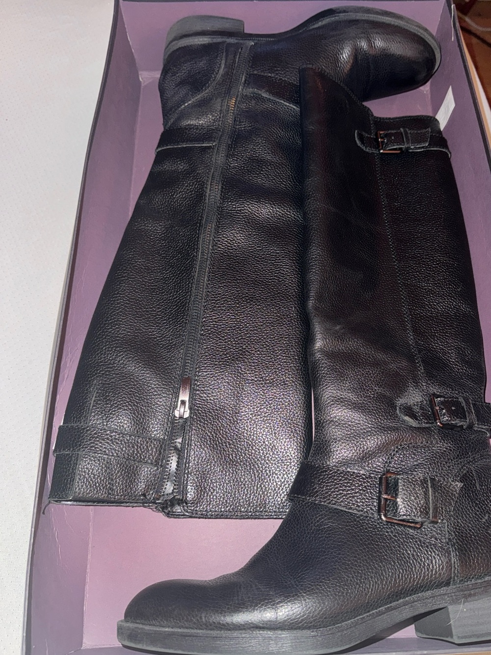 Enzo Angiolini Black Leather Over-the-Knee Buckle Boots